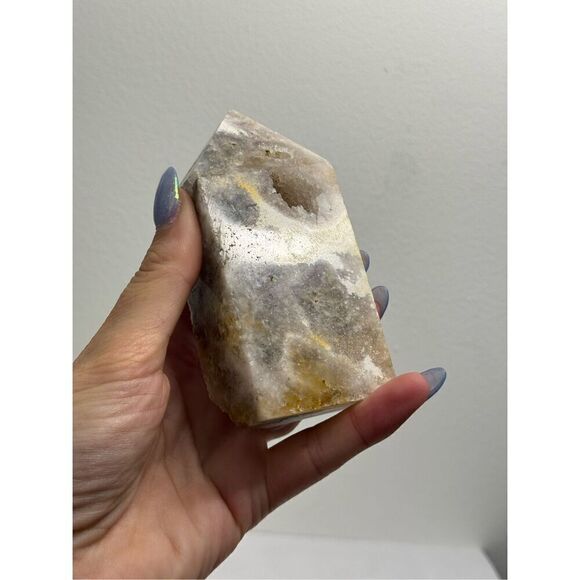 Agate with Pink Amethyst Druzy Tower - Picture 4 of 6